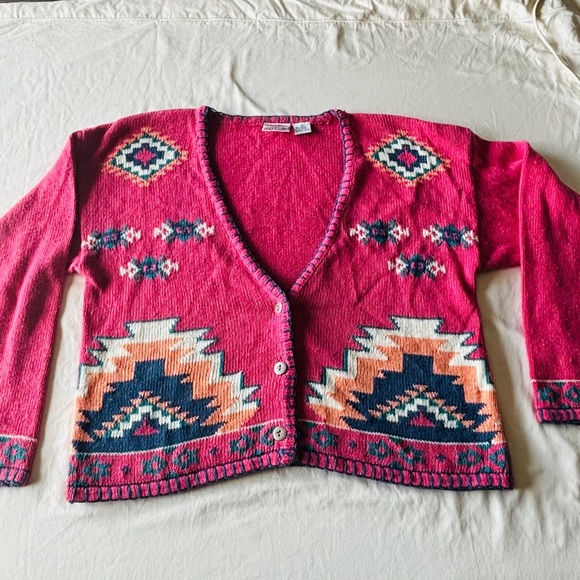 Nuovo Vintage 90s Southwestern Aztec Print Cardigan Sweater - Medium - Picture 4 of 11